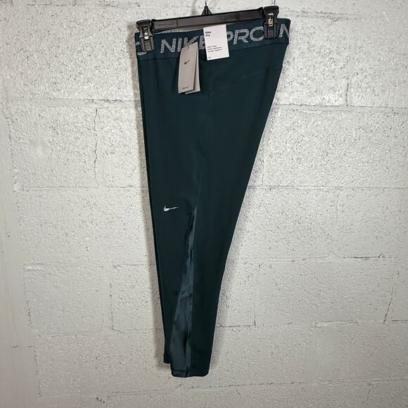 Nike Women's Pro Mid-Rise 7/8 Leggings - Deep Jungle/metallic Silver XL - Picture 1 of 9